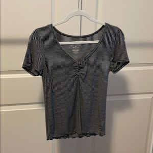 AE striped lettuce edge short sleeve